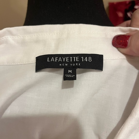 Lafayette 148 New York Sublime Justice Linen Collared Short Sleeve Blouse, sz M - Picture 3 of 6